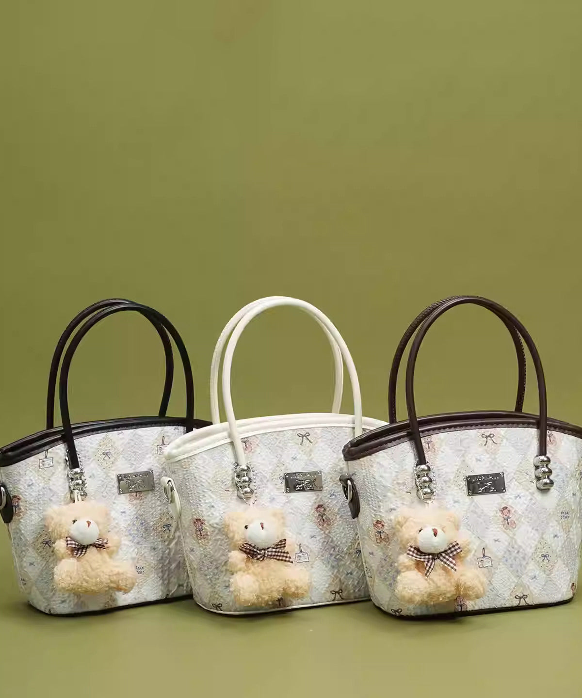 Cute White Jacquard Solid Durable Faux Leather Tote Handbag