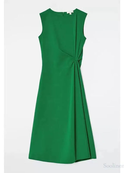 DIY Green Asymmetrical Wrinkled Cotton Dress Sleeveless