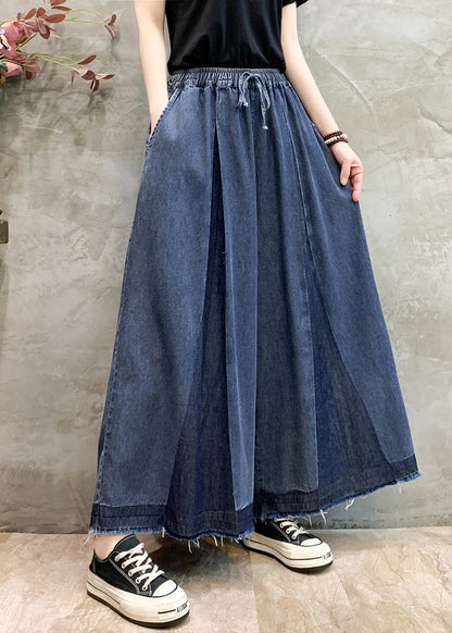 Plus Size Navy Oversized Wrinkled Denim Wide Leg Pants Summer