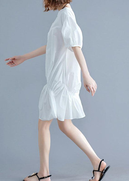 Beautiful o neck lantern sleeve Cotton pattern white Dresses