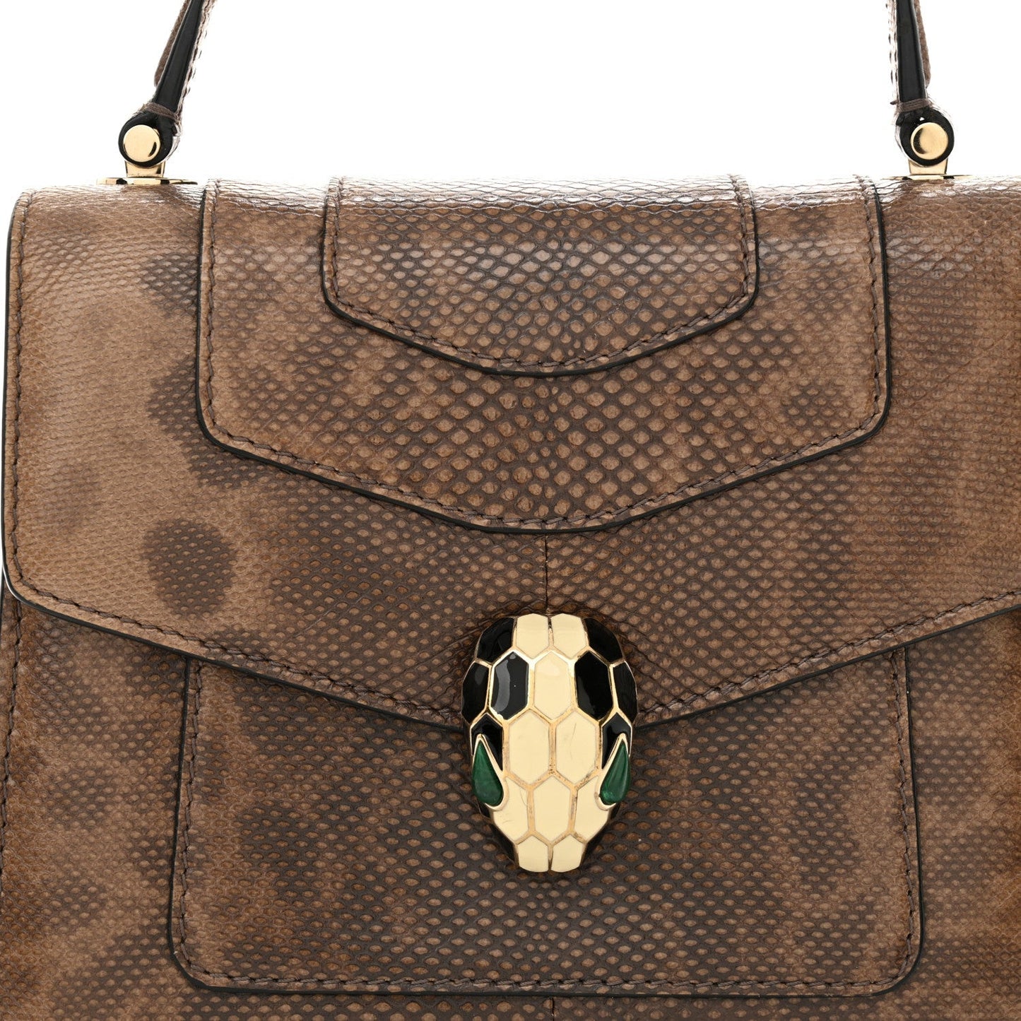 Shiny Karung Serpenti Forever Top Handle Brown