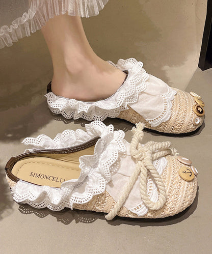Chic Beige Lace Splicing Comfy Slide Sandals
