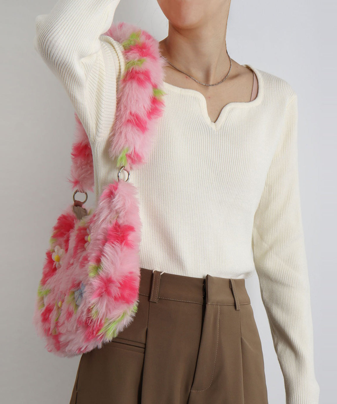 Cute Pink Tie Dye Faux Fur Womens Shoulder Bags