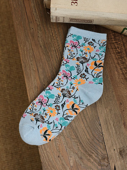 5 Pairs Ethnic Style Floral Women Socks