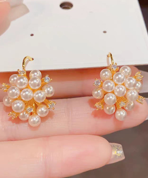 Classy Gold Copper Overgild Zircon PearlHoop Earrings