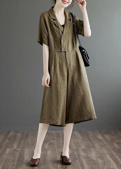 Bohemian Blue Pockets Button Vacation Summer Linen Dress