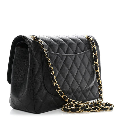 Caviar Quilted Jumbo Double Flap Black