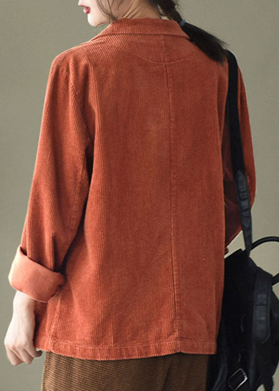 Chic Caramel button pockets V Neck Corduroy coats