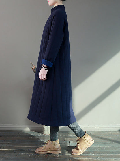 Women Winter Artsy Frog Thick Solid Padded Coat