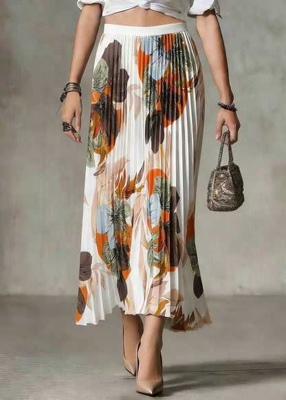 Plus Size White Print Patchwork Maxi Skirt