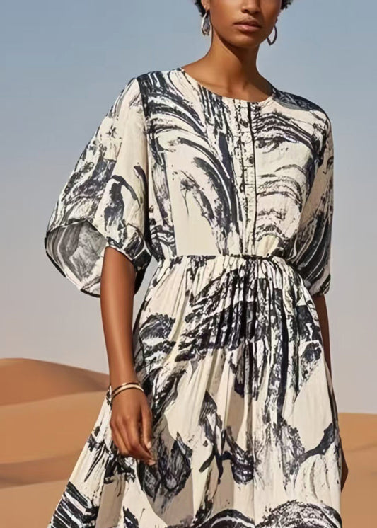 Vintage White Oversized Print Cotton Dress Summer