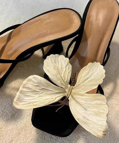 2025 New Bow Flower Square Toe High Heels Slide Sandals
