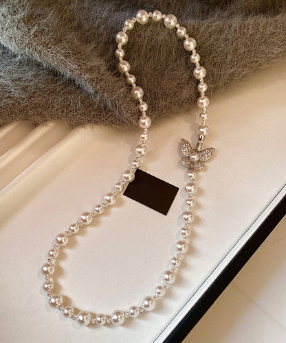 Elegant Versatile Zircon Butterfly Pearl Necklace