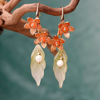 Niche Design National Style High-End Flower Earrings