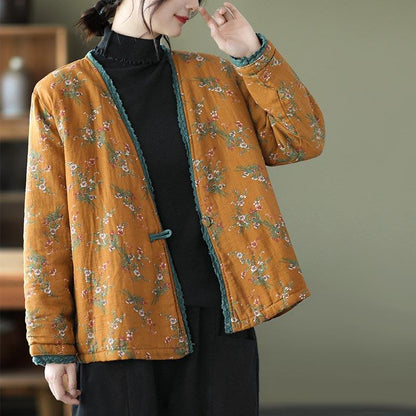 Autumn Winter Loose Floral Thick Cotton Coat