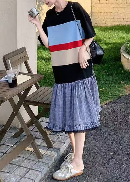 Casual Mixed Color Oversized Patchwork Cotton Long Dress Summer