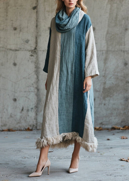 Bohemian Mixed Color Oversized Patchwork Faux Fur Maxi Dress Fall
