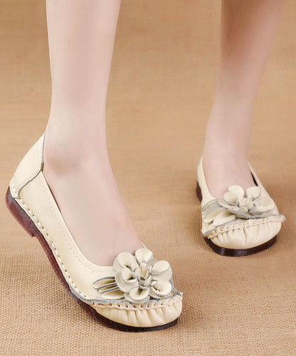 Black Cowhide Leather Soft Splicing Flat Shoes For Women