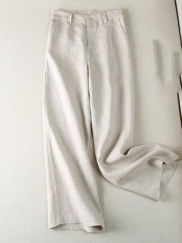Loose Linen High Waist Solid Straight Trousers