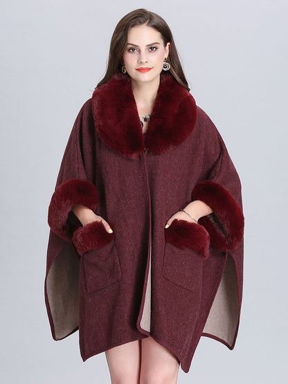 Poncho Knitwear Women Faux Fur Coat Shawl Collar Sweaters