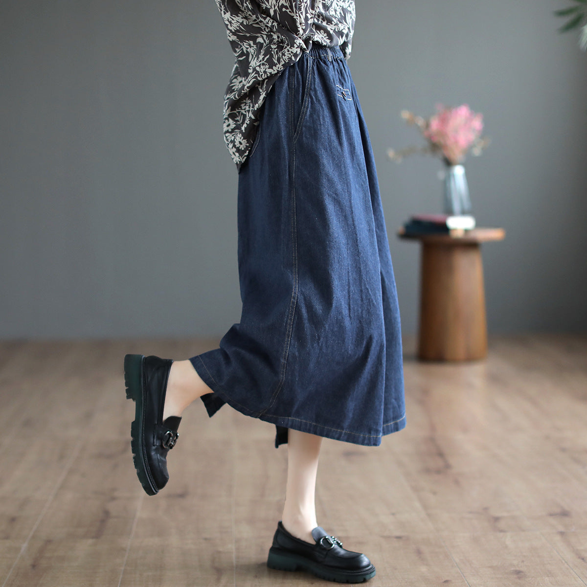 Autumn Retro High Waist Cotton A-Line Skirt