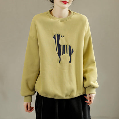 Winter Cotton Furred Fashion Embroidery Loose Sweater