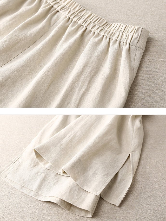 Loose Linen High Waist Solid Straight Trousers