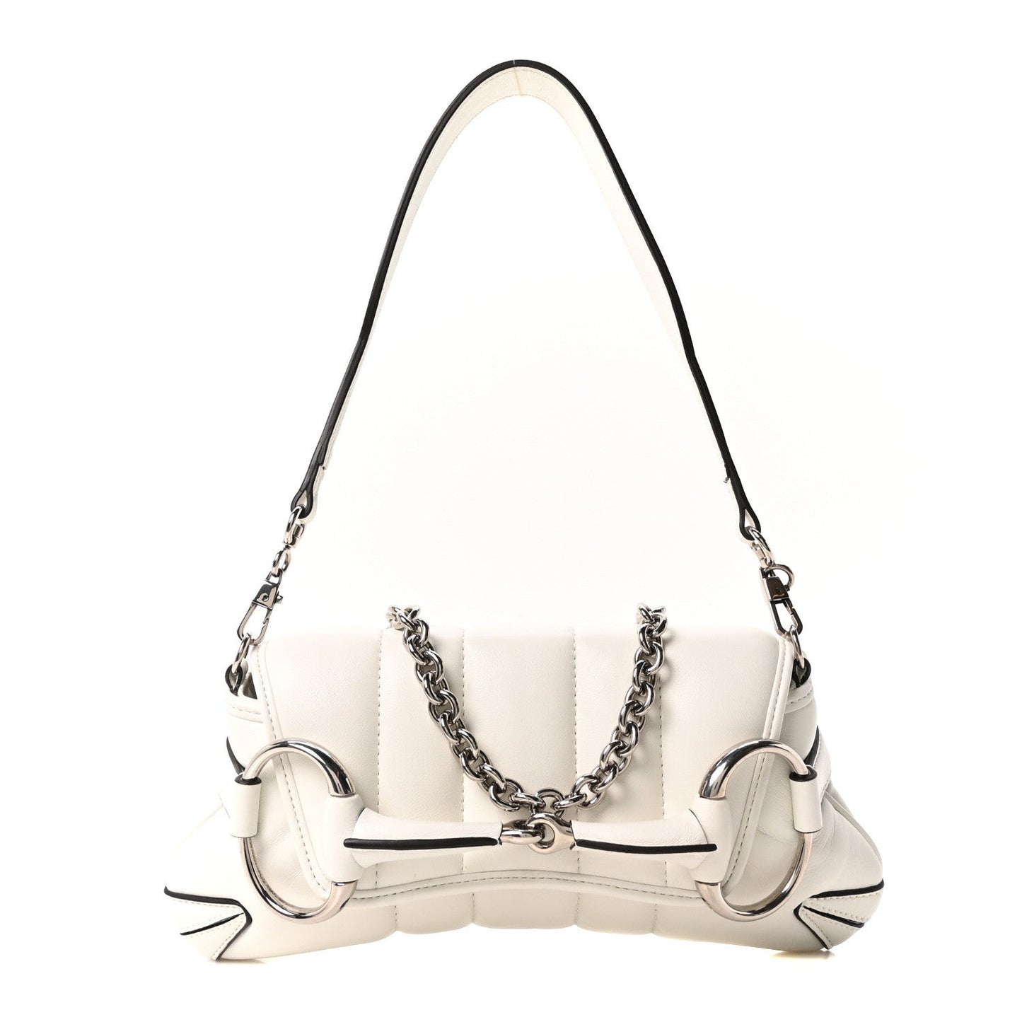 Nappa Vertical Matelasse Small Maxi Horsebit Chain Shoulder Bag Great White