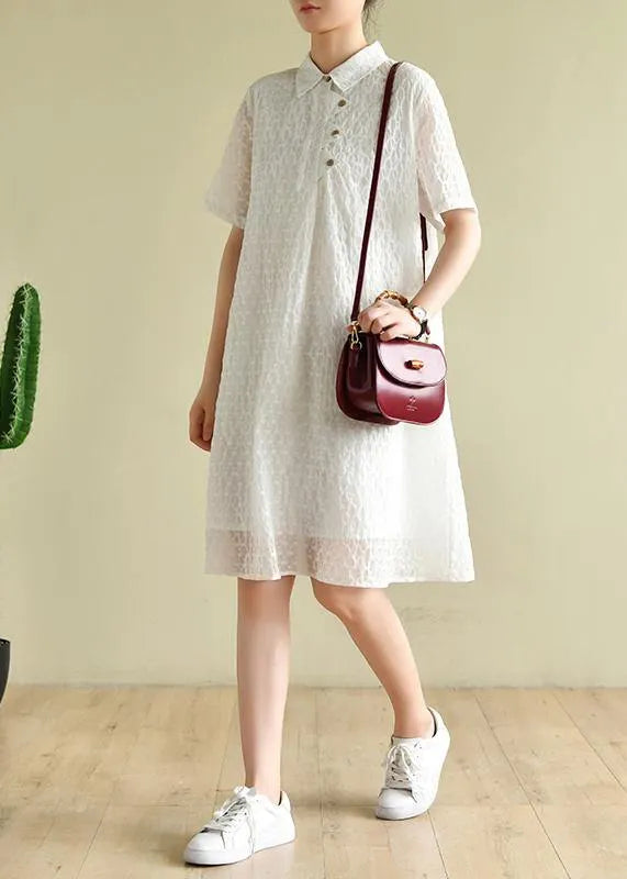 Chic lapel summer quilting dresses Inspiration white dotted Dress