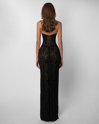 Elegant Halter Neck Lace Mermaid Maxi Dress