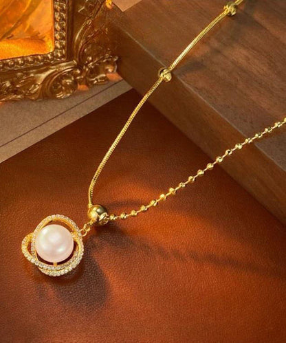 Fashion Gold Sterling Silver Overgild Zircon Pearl Pendant Necklace