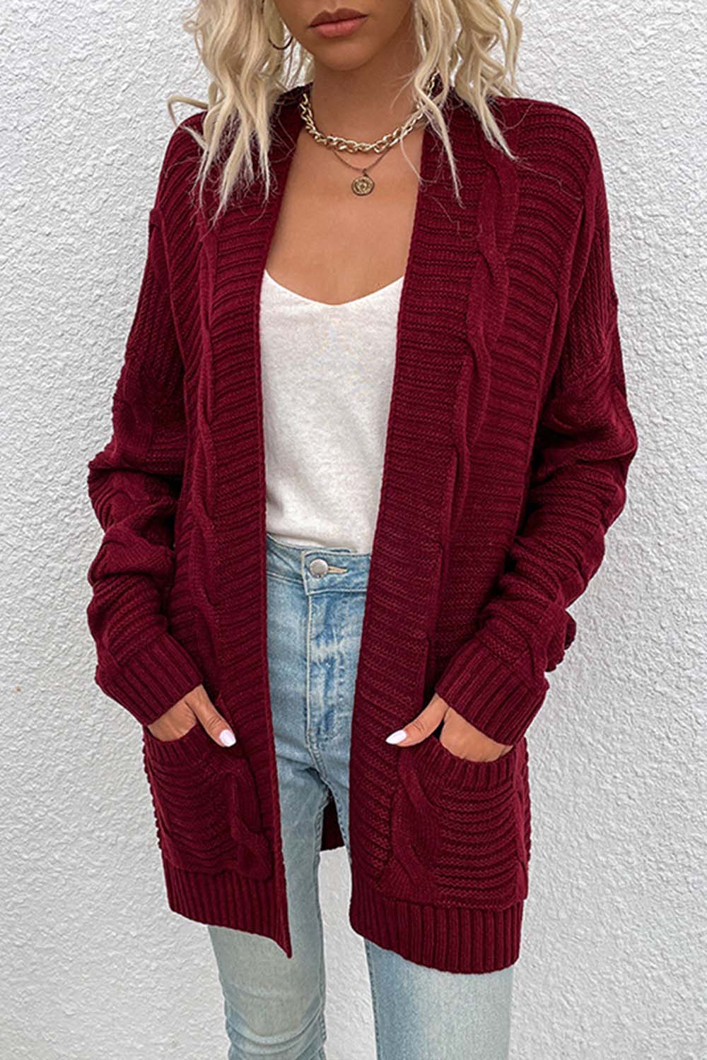 Mid-Length Twisted Rope Cardigan