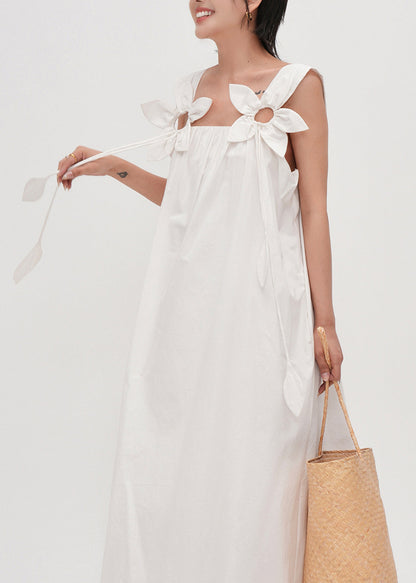 Simple White Oversized Floral Decorated Cotton Cami Dress Summer