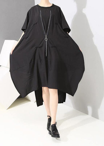 Italian plus size Irregular Cut Loose Round Neck Fashion Dress