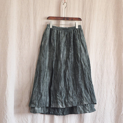 Literary Retro Cotton And Linen Distressed Linen Casual Skirt