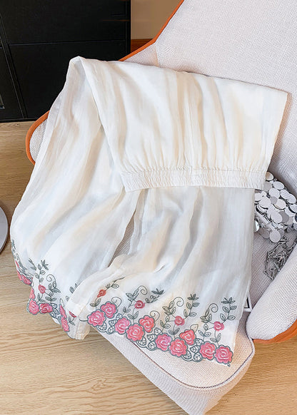 New White Pockets Elastic Waist Elastic Waist Linen Crop Pants