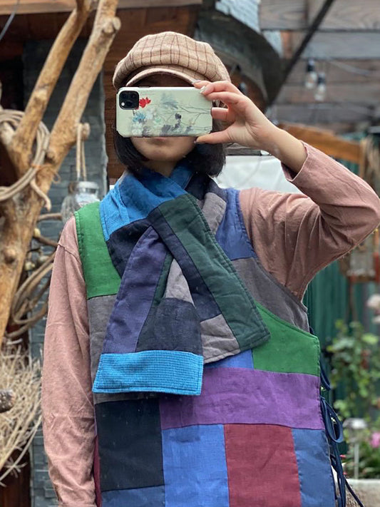 Vintage 100%Linen Splicing Scarf