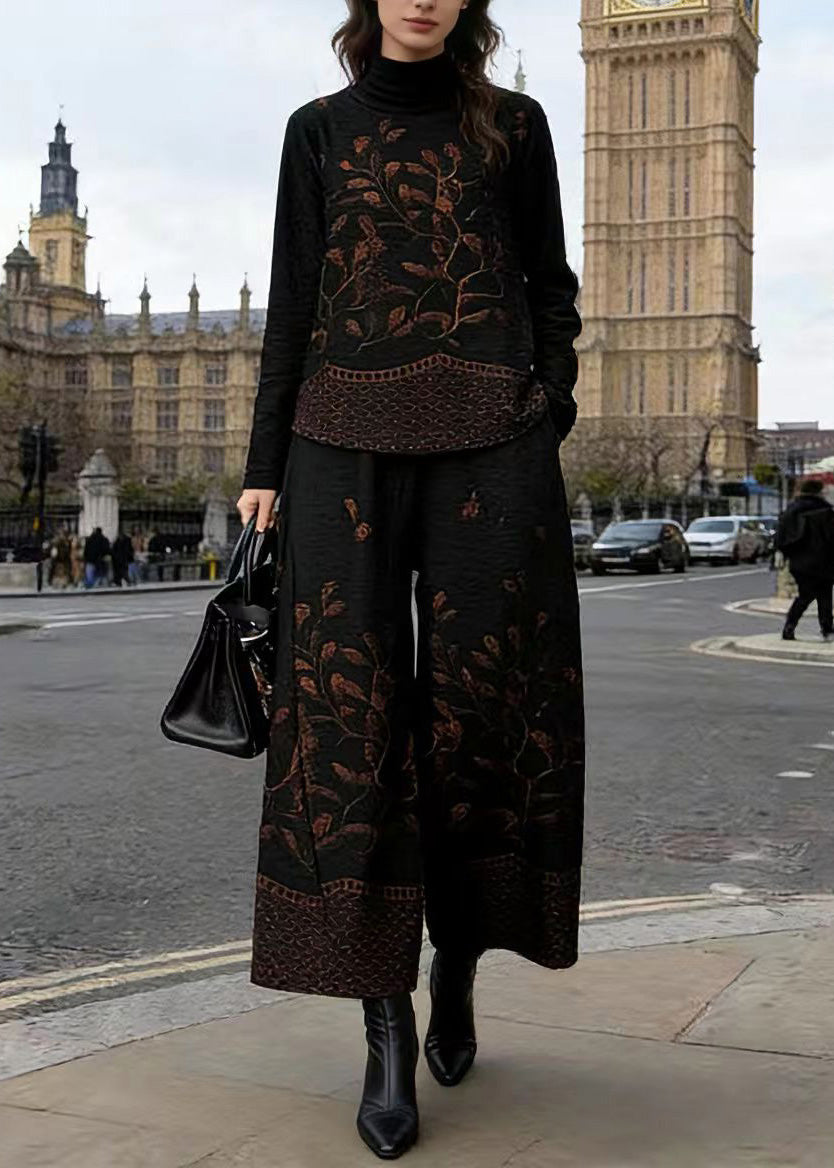 Boutique Jacquard Top And Pants Cotton Two Pieces Set Spring