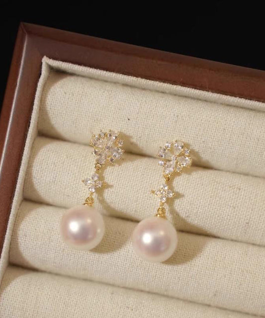 Original Gold Copper Overgild Zircon Pearl Drop Earrings