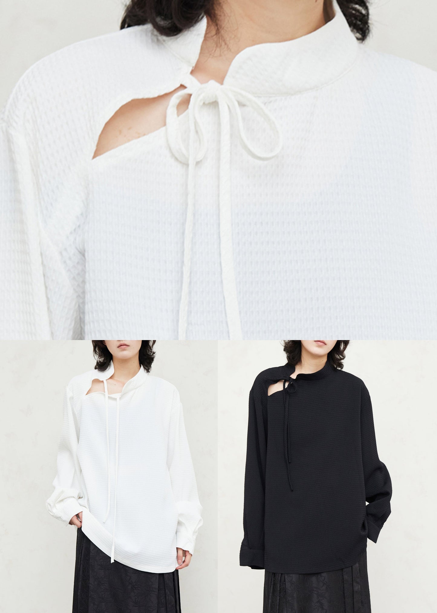 Casual Black Tie Lace Shirts Lantern Sleeve