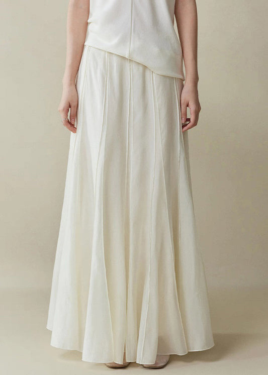 Elegant White Zippered High Waist Silk Cotton Skirts Summer