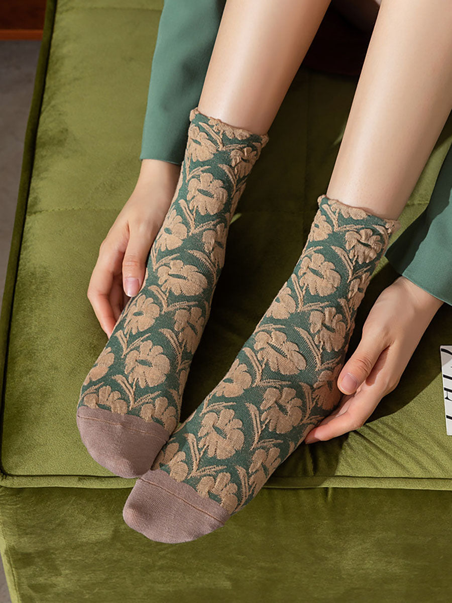 5 Pairs Vintage Lolita Style Floral Women Socks