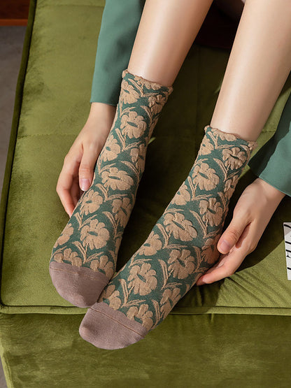 5 Pairs Vintage Lolita Style Floral Women Socks