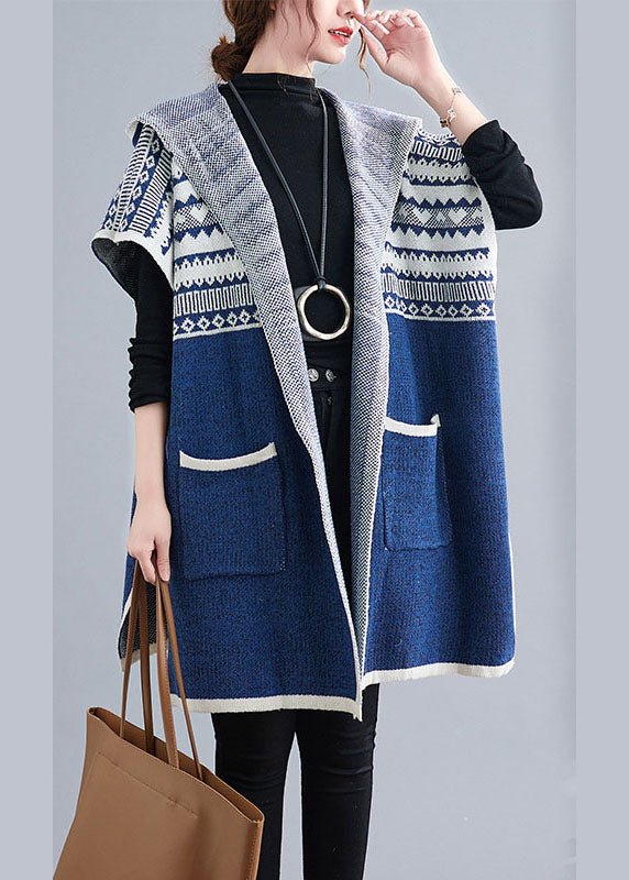 French Blue hooded Casual side open Short Sleeve Fall Knit sweaters Coat/Ships 30 Days