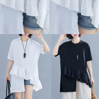 Women black cotton clothes For Women Ruffles asymmetric Midi summer blouses