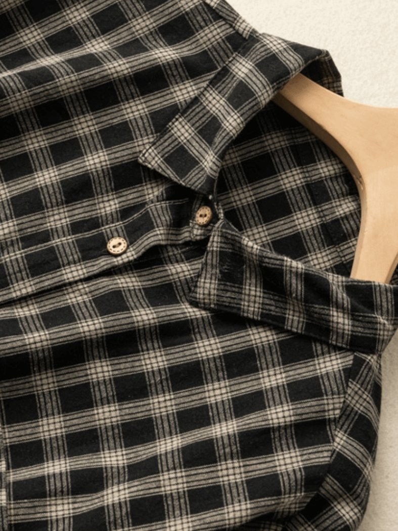 Natural Fabric Classic Plaid Style Casual Loose Shirt