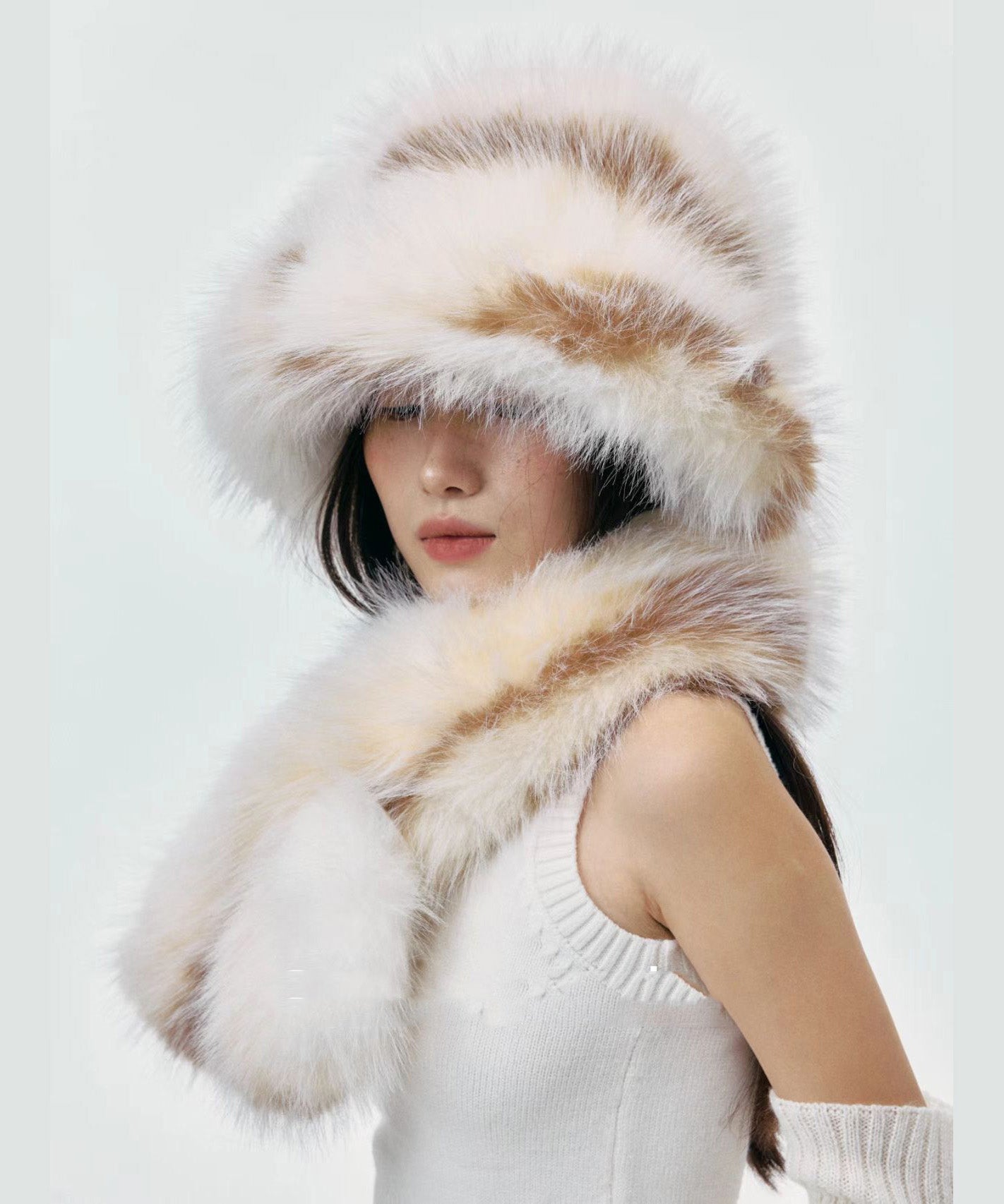 Chic Thick Fuzzy Fur Fluffy Hat And Scarf Two Piece Set