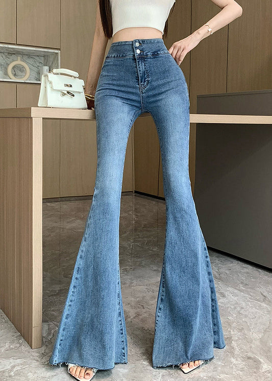 Sexy Blue Tummy Control Denim Flare Bottoms Fall