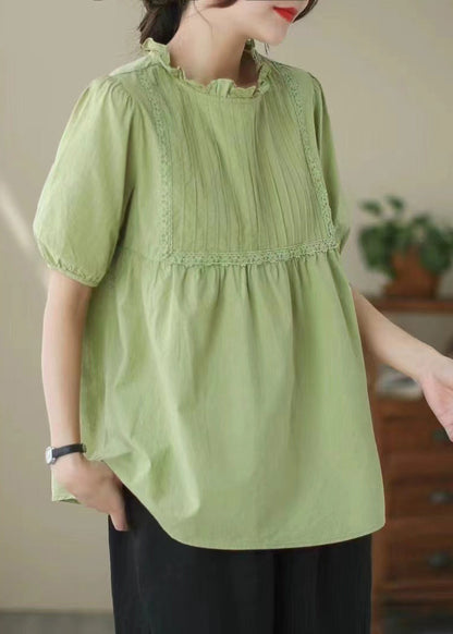 Elegant White Ruffled Wrinkled Cotton Shirt Top Summer