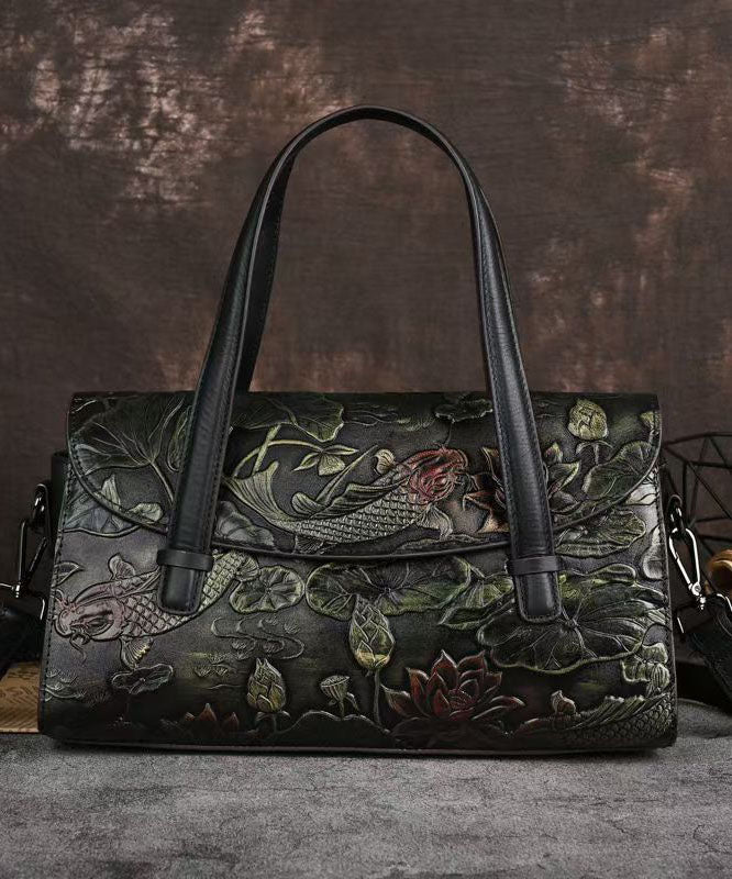 New Retro Silver Embossed Calf Leather Tote Bag